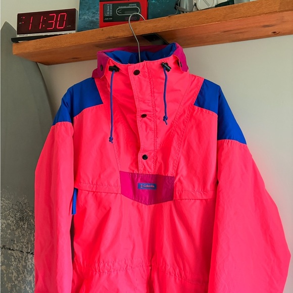 Vintage COLUMBIA pink windbreaker shell jacket Medium men lots of zippers - Picture 3 of 8